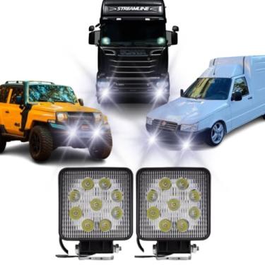 Imagem de Par Farol de Milha Auxiliar Universal Quadrado 12v 24v 27w Carro Caminhao