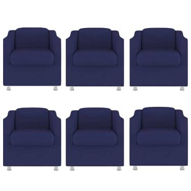 Imagem de Kit 6 Poltronas Bia Decorativa Reforçada Recepção Clinica Salão Sala De Estar Suede Azul Marinho