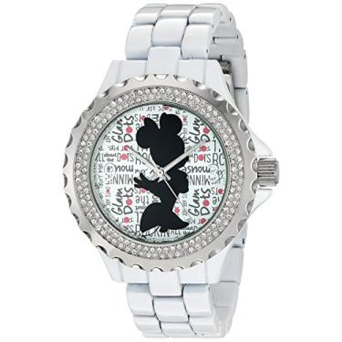 Imagem de Disney Relógio feminino de liga branca esmaltada da Minnie Mouse, W002804
