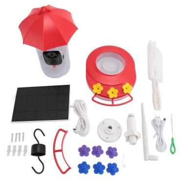 Imagem de Câmera de alimentador de pássaros com energia solar de Vomeko com 1080p HD 160 ° Visualize identificador de pássaros inteligentes WiFi para uso ao ar livre, 5200mAh Battery 128 GB