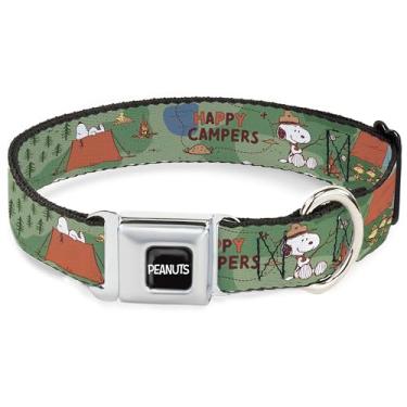 Imagem de Coleira para animais de estimação Peanuts Worldwide LLC, coleira de cachorro, fivela de cinto de segurança de metal, cenas Peanuts Happy Camper Beagle Scouts, 38 a 61 cm de largura