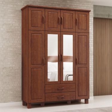 Imagem de Guarda Roupa Bipartido 8 Portas 2 Gavetas com Espelho Linha Bronze Madeira Maciça 114TN Imbuia Finestra