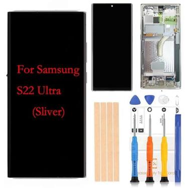 Imagem de Tela digitalizadora LCD Amoled Touch Assembly Display LCD de substituição para Samsung Galaxy S22ultra G908 G908A G908F G908P G908R4 T U V W 6,8 polegadas da BITANR (prata com moldura)