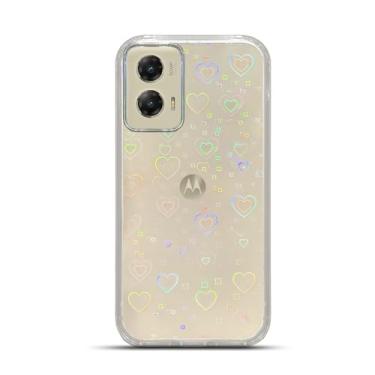 Imagem de Capa para Motorola Moto G Stylus 5G 2024 17.0 cm iridescente laser holográfico fofo coração amor transparente luxo bumper proteção à prova de choque acrílico macio estética capa de telefone para