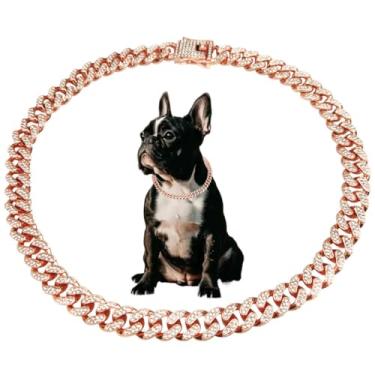 Imagem de Corrente de elos cubanos de ouro rosa para cães grandes, colar de gatos brilhantes de metal cristal brilhante diamante strass filhote de cachorro coleiras para meninos pequenos, médios e grandes Gilrs