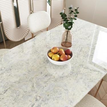 Imagem de Wallercity Papel de parede removível autoadesivo de mármore branco creme, papel de parede de mármore à prova d'água para bancadas de vinil à prova d'água para armários de mesa de parede de realce