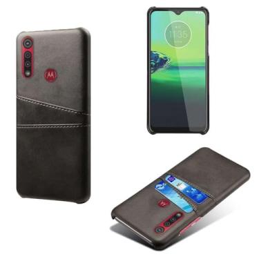 Imagem de Capas Compatível com MOTO One MACR0,tampa protetora de couro falso,design de saco de cartão com 2 fendas de cartão atrás,proteção anti-impressão digital e anti-gota-Black