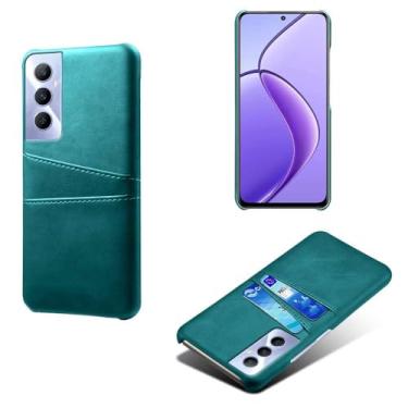 Imagem de Capas Compatível com OPPO Realme C65 4G,tampa protetora de couro falso,design de saco de cartão com 2 fendas de cartão atrás,proteção anti-impressão digital e anti-gota-Green