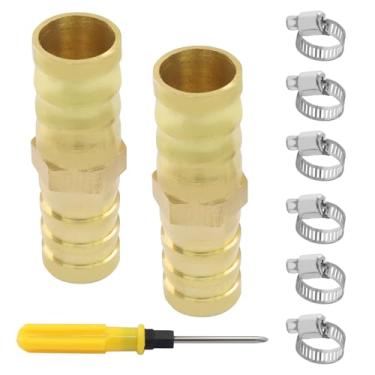 Imagem de Seimneire 2 peças de acessórios de farpa de latão de 1,27 cm com 6 peças de braçadeiras de tubo de aço inoxidável, emenda de mangueira para água/combustível/ar
