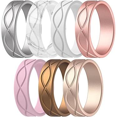 Imagem de ThunderFit Alianças de casamento de silicone para mulheres, design infinito - 6 mm de largura - 1,8 mm de espessura, 7.5 - 8 (18.2mm), Bronze, ouro, rosa, silicone, prata, Sem pedra preciosa