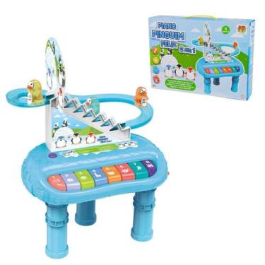 Imagem de Teclado Piano Musical Escada Infantil Som Luz 2 Em 1 Pinguim - Comerci