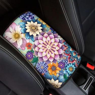 Imagem de FUIBENG Almofada de console central automotiva, protetor de caixa de assento de braço de carro, ajuste universal para a maioria dos caminhões SUV, Baja Floral