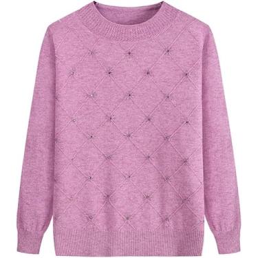 Imagem de Outono Inverno Vovó Crewneck Cabo Malha Jumper Senhoras Clássico Mãe De Meia-idade Camisa De Assentamento Roxo Suéter Chunky Quente Top Velha Senhora Malhas Pulôver, As Shown, 3XL