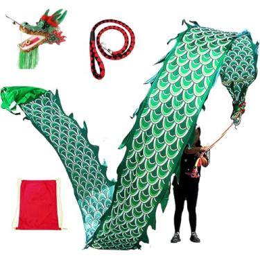 Imagem de Fitas De Dança Verde Dragon Poi, Conjunto De Poi De Spinning E Agitação Laváveis Em Seda Com Cabeça De Dragão, Corda De Balanço E Saco, Streamer De Dragão De Fitness, 6 m (20 ft)