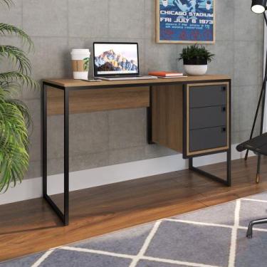 Imagem de Mesa Escrivaninha Industrial 120cm 3 Gavetas Noa Grafite/Mel Z54 - Mpo
