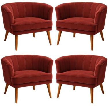 Imagem de Conjunto 4 Poltronas para Recepção Comercial Ergonômica Tecido Veludo 