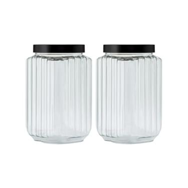 Imagem de 2 Pote Plástico Fileto 2,5LT Cozinha Porta Mantimentos Organizador Multiuso Premium (Preto)