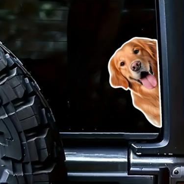 Imagem de Adesivo de cachorro 3D na janela de carro decalque engraçado cachorro fofo carro vinil gráficos engraçado animal decalque adesivo carro caminhão SUV (Golden Retriever)