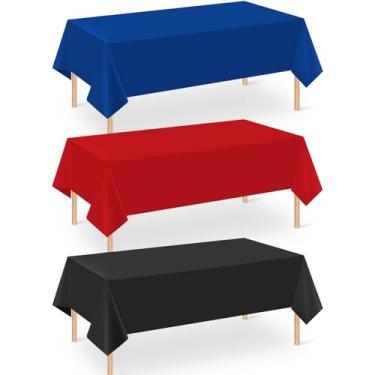 Imagem de Denwiller 3 peças de toalha de mesa de festa vermelha, azul e preta, toalha de mesa descartável, de plástico, aranha, vermelha, azul, preta, capa de mesa para piquenique, formatura, festa de