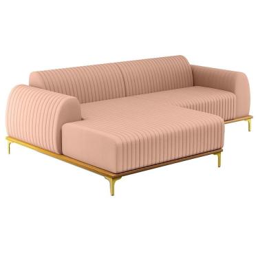 Imagem de Sofá 265cm 4 Lugares Com Chaise Esquerdo Pés Gold Molino C-105 Linho Rosê - Domi