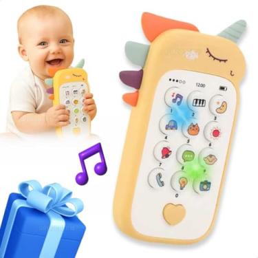 Imagem de Telefone Celular de Brinquedo Infantil Interativo Educativo Lúdico Com Luz Piscante Sons Divertidos Bebês 12 Meses 1 Ano Presente Natal Aniversário Dia das Crianças (Unicórnio Amarelo)