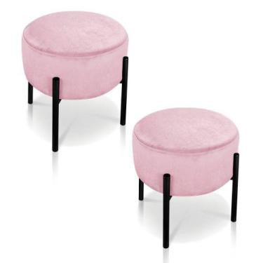 Imagem de Kit 02 Puffs Iron Suede Rosa Bebê Base Palito Drossi - MÓVEIS ATUAL