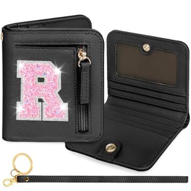Imagem de YQE Carteira com inicial RFID para meninas pequenas, presentes na moda, aniversário, Natal, meia ideia de presente para adolescentes, filha, neta, sobrinha, 6, 7, 8, 9, 10, 11, 12, 13 anos, Preto, R