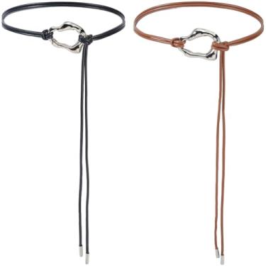 Imagem de GORGECRAFT 2 peças de cinto de corda de couro PU para mulheres vestido 125 cm preto marrom boho metal irregular nó fino cordão bandagem cinto cinto cordão fino corrente com fecho de liga para saia