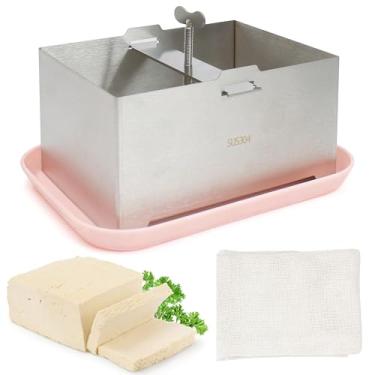 Imagem de Máquina de prensa de tofu de queijo, prensas Paneer com bandeja coletora e orifício de drenagem para fazer até 1 kg de tofu, ajustável, material de aço inoxidável, cor prata