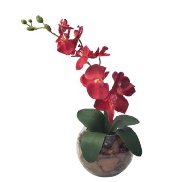 Imagem de Arranjo Centro Mesa 1 Orquídea Artificial Vaso Vermelho - La Caza Stor