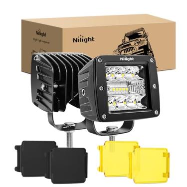 Imagem de Nilight Pod de luz LED com capas pretas amarelas 2 peças 7,6 cm 42 W Cubos Spot Flood Combo luz off-road super brilhante condução neblina barco iluminação para caminhões Pickup carrinho de golfe SUV