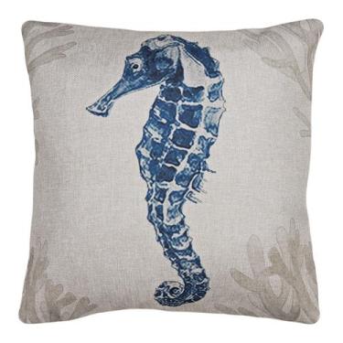 Imagem de Almofada Linho Concha Mar Cavalo Coral e Estrela + Refil - M3 Decoraçã