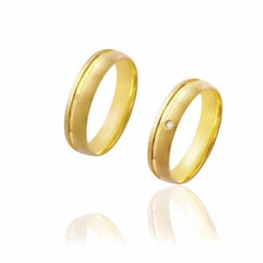 Imagem de Par de Alianças de Casamento Afrodite Ouro 18k Diamantado com Friso e 
