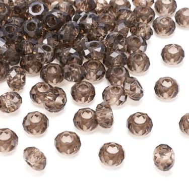 Imagem de Spritewelry 100 peças de contas de vidro cinza com orifício grande contas europeias de 14 mm contas de cristal Rondelle facetadas de vidro para artesanato faça você mesmo colar e brinco