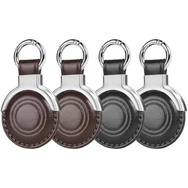 Imagem de MOLOSLEEVE Pacote completo com suporte para Airtag projetado em couro genuíno para chaveiros Apple AirTags, design compacto com chaveiros e capa protetora para Airtag para maior comodidade (preto +