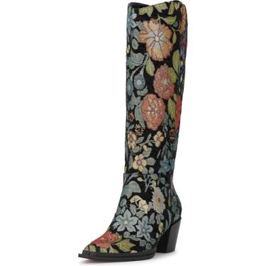 Imagem de Jessica Simpson Bota feminina de cano alto Hemmia, Jacquard preto multicolheita country, 38