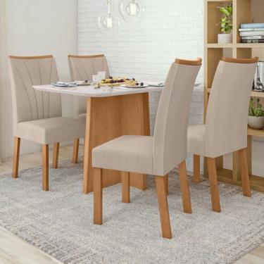 Imagem de Mesa de Jantar 4 Lugares Celebrare Apogeu com Vidro 120 Cm Amêndoa Clean/Off White/Linho Rinzai Bege - Móveis Lopas