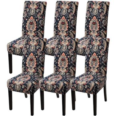 Imagem de YISUN Capas para cadeira de jantar, 6 peças, capa elástica para cadeira de sala de jantar, removível e lavável, protetor de assento de cadeira de cozinha de elastano para casa, restaurante, banquete