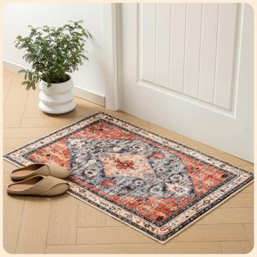 Imagem de Istana Tapete de área 5 x 10 cm - vermelho e azul-petróleo 2 x 4 tapete lavável antiderrapante - tapete de sala de estar que aceita animais de estimação - tapetes laváveis para quarto - tapetes