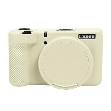 Imagem de EASY HOOD Capa V1, capa de silicone para câmera com capa de lente removível, protetor macio leve para câmera digital Canon PowerShot V1 - bege