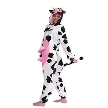 Imagem de Pijama adulto vaca peça única cosplay animal fantasia de Halloween para homens e mulheres, N1-vaca, GG