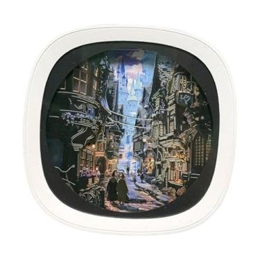 Imagem de Ioensy Lâmpada de escultura com luz noturna de Halloween, arte criativa, artesanato, decoração, caixa de sombra para mesa, lareira, Páscoa, sala de estar, Beco Diagonal