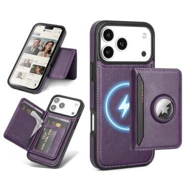Imagem de Antsturdy Compatível com MagSafe 2 em 1 Capa magnética destacável para celular 17 Pro com suporte AirTag, masculina e feminina, couro sintético com bloqueio de RFID, compartimentos para cartão de