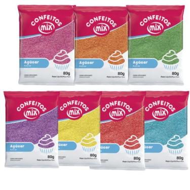 Imagem de 07 Açúcar Colorido Para Algodão Doce Bolo Kit Várias Cores - Mix