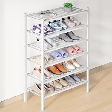 Imagem de Smiry Sapateira de bambu para armário, organizador de sapatos empilhável de madeira de 6 níveis, prateleira de armazenamento de sapatos de pé livre para entrada, entrada da porta da frente, branca