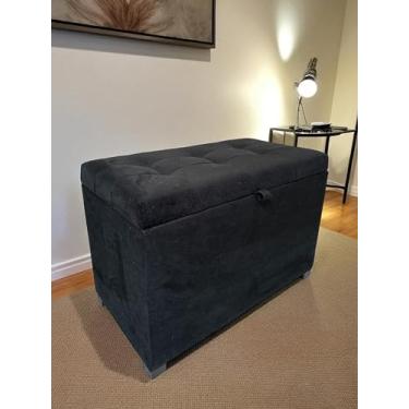 Imagem de Puff Baú Estofado Em Suede 68 Cm Para Sala, Quarto Em Mdf - Preto
