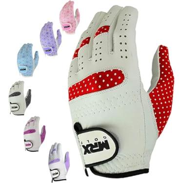 Imagem de MRX Luva de golfe feminina para destros luvas de golfe resistentes ao suor couro cabretta macio ajuste regular luva feminina de golfe branca/vermelha