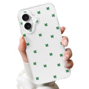 Imagem de SZXYCZL Capa de telefone compatível com iPhone 16, linda estampa de trevo de quatro folhas para mulheres, estética kawaii, fina, macia de policarbonato + capa transparente de TPU
