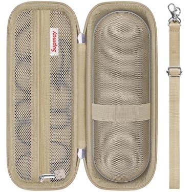 Imagem de Supmay Estojo rígido para Beats Pill - Alto-falante Bluetooth sem fio, capa de proteção de alto-falante portátil sem fio com bolso de malha para cabos de carregamento, ouro champanhe + alça de ombro