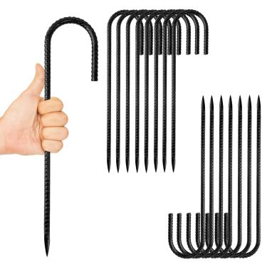 Imagem de Anothera Pacote com 16 estacas de aço para jardim, estacas de vergalhão em J de 30 cm, âncoras de solo à prova de ferrugem para barracas, plantas, cercas e trampolins